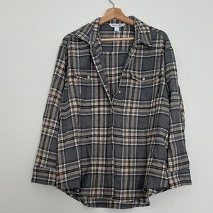 Old Navy Gray and Tan Plaid Shirt
